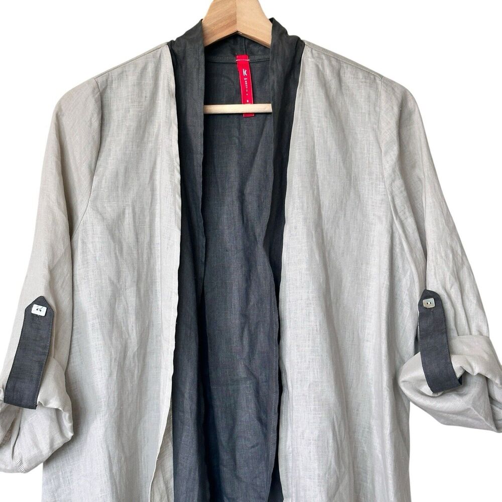 IC By Connie K Linen Logenlook Layered Small open front draped Cardigan - Picture 4 of 8
